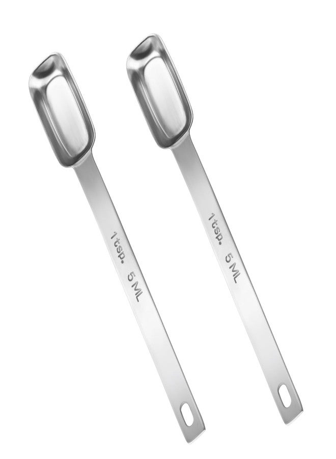 cobee 2 Pcs 1 Teaspoon Measuring Spoon, 1/3 Tbsp | 5 mL | 1/6 Oz, Stainless Steel Long Handle Scoop, Metal Measuring Spoon for Kitchen Cooking Baking Coffee Food Measuring - Image 1