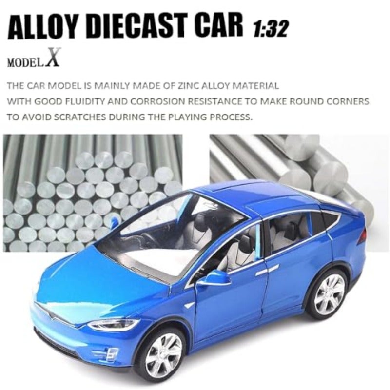 1:32 Scale Car Model X90 Tesla Alloy 1 32 Diecast Model Car w Sound Light Pull Back Model Car Toy Cars Toys Collection Blue - Image 2