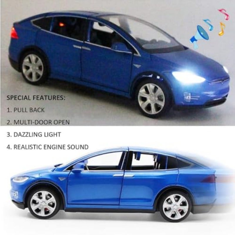 1:32 Scale Car Model X90 Tesla Alloy 1 32 Diecast Model Car w Sound Light Pull Back Model Car Toy Cars Toys Collection Blue - Image 3