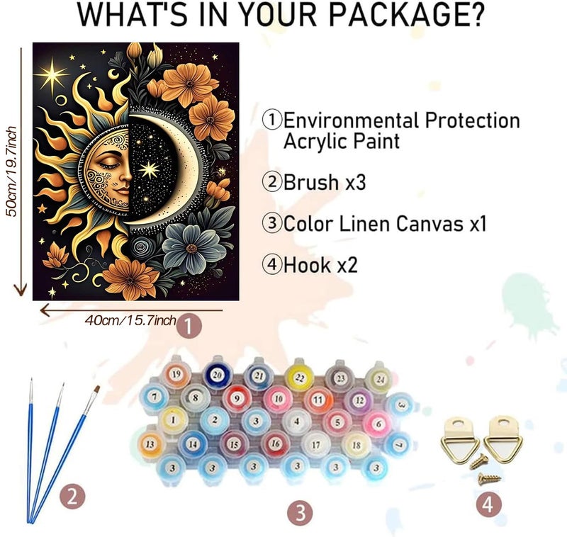 MBNTJHT DIY Paint by Numbers Kit for Adults,Unframed Sun and Moon Paint by Number Kits for Beginners,Easy Digital Oil Painting Art Crafts for Home Wall Decor 16X20 Inch. - Image 2