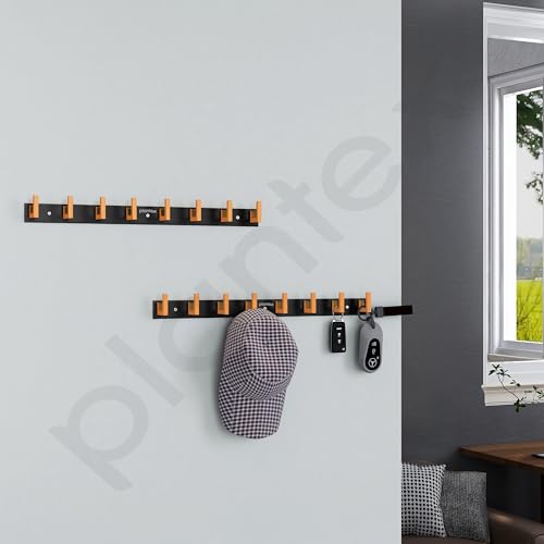 Plantex Aluminum Hook Rail with L-Shape Hook for Clothes Hanging/Hook Rail Bar for Clothes/Towel/Keys -Pack of 3 (8 Hooks/Black & Gold) - Image 2
