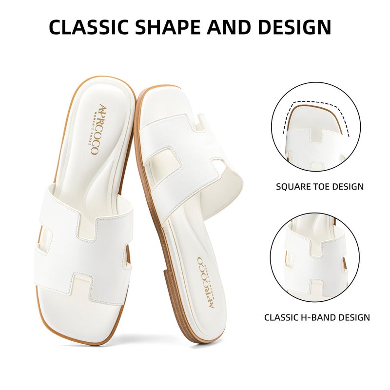 AprCoco Women's Flat Sandals Dressy Classic H-Band Flats Sandals Summer Beach Vacations Slide Sandals,Size 8.5ï¼ŒWhite - Image 4