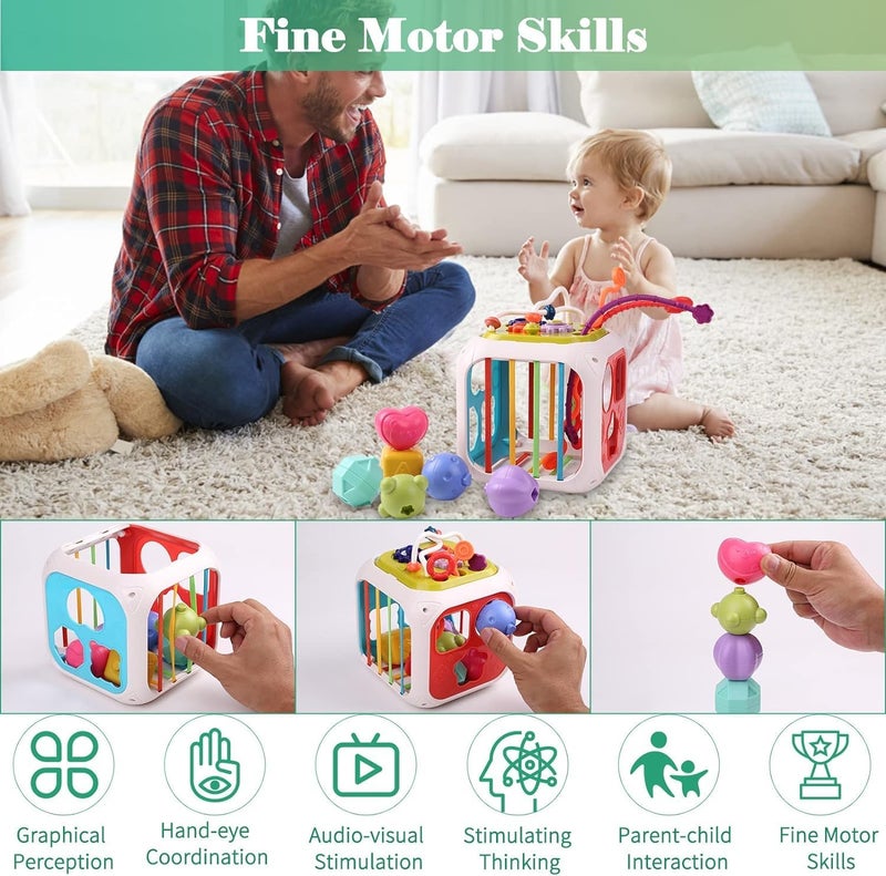 Tec Tavakkal لعبة حسية للأطفال 7 في 1 من مونتيسوري - فرز الأشكال التعليمية، تكديس الأنشطة، تطوير المهارات الحركية الدقيقة التفاعلية - متعددة الألوان - Image 3