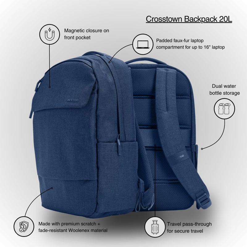 Incase Crosstown Backpack â€“ 20L Everyday Laptop Backpack for Work, Travel â€“ 16" Faux Fur Laptop Sleeve, External Front Pocket, Water Bottle Pockets, Travel Pass Through - Navy - Image 5