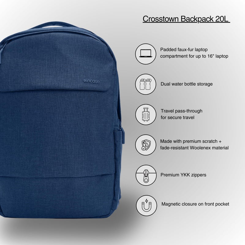 Incase Crosstown Backpack â€“ 20L Everyday Laptop Backpack for Work, Travel â€“ 16" Faux Fur Laptop Sleeve, External Front Pocket, Water Bottle Pockets, Travel Pass Through - Navy - Image 3