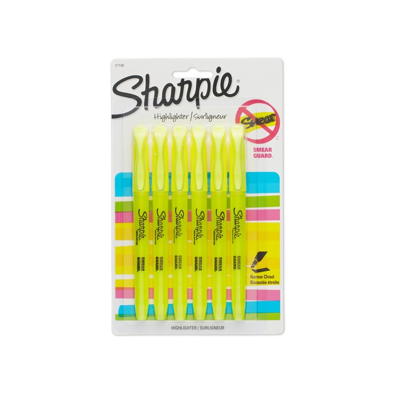 Sharpie 27108PP Accent Pocket Style Highlighter, Fluorescent Yellow, 6-Pack - Image 1