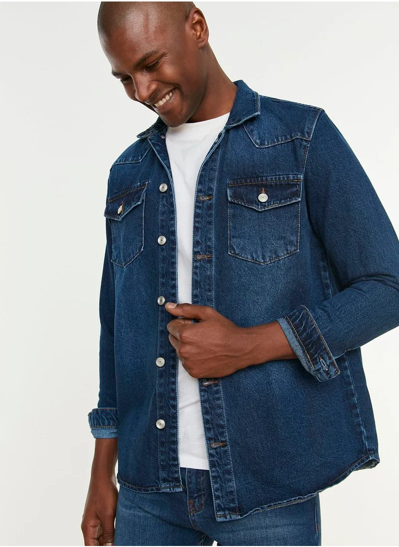 trendyol Mid Wash Distressed Denim Jacket