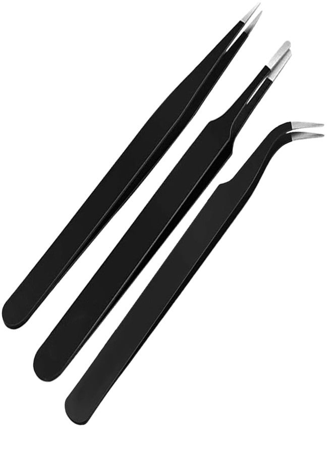 ملاقط ماديا لإزالة الشعر النامي تحت الجلد، ملاقط طبية جراحية ذات رؤوس مدببة حادة، مثالية لإزالة الشظايا والقراد، أسود، تصميم 00، 2A، 7، عبوة من 3 قطع - Image 1