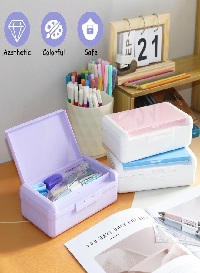 Nuozme Double Layer Pencil Box, Hard Pencil case 2 Compartments, Plastic Large Capacity Pencil Case with Snap-tight Lid, Hard Storage Organizer Box for Girl Boy, 1 Pack (Purple) - Image 2