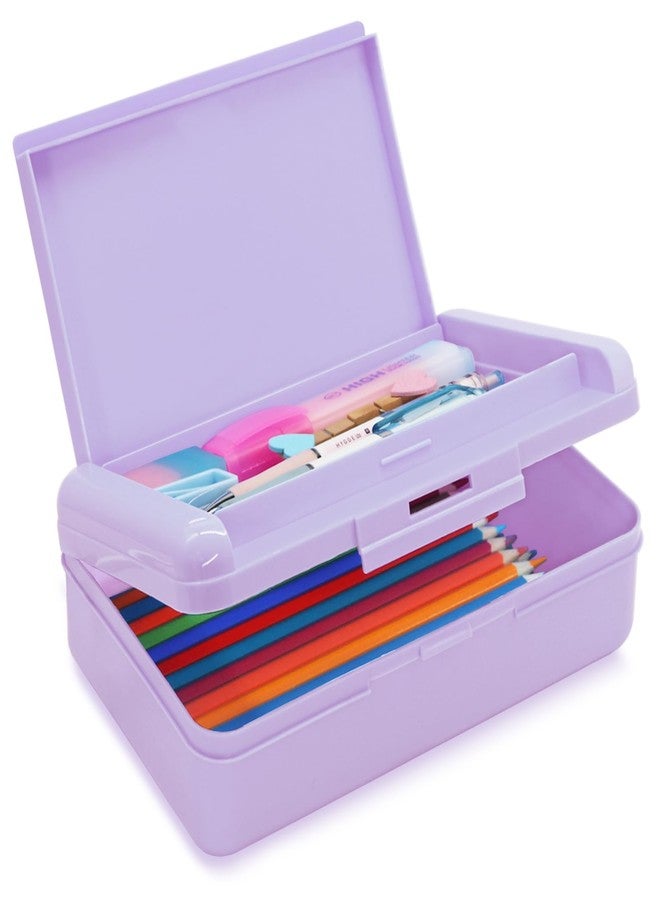 Nuozme Double Layer Pencil Box, Hard Pencil case 2 Compartments, Plastic Large Capacity Pencil Case with Snap-tight Lid, Hard Storage Organizer Box for Girl Boy, 1 Pack (Purple) - Image 1