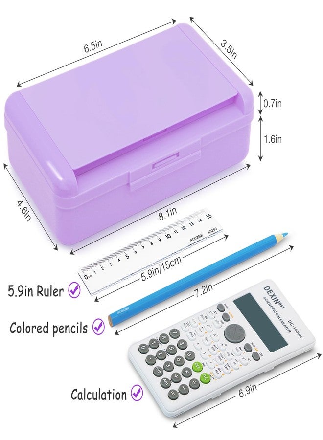Nuozme Double Layer Pencil Box, Hard Pencil case 2 Compartments, Plastic Large Capacity Pencil Case with Snap-tight Lid, Hard Storage Organizer Box for Girl Boy, 1 Pack (Purple) - Image 3