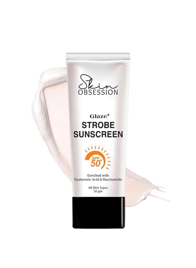 Skin Obsession كريم لومي ستروب من سكين أوبسشن باللون الذهبي SPF 50 PA+++ | توهج فوري وحماية قوية | غير دهني، خفيف الوزن | واقي شمس لجميع أنواع البشرة | واقي شمس SPF 50، 30 جرام مع النياسيناميد وحمض الهيالورونيك - Image 1