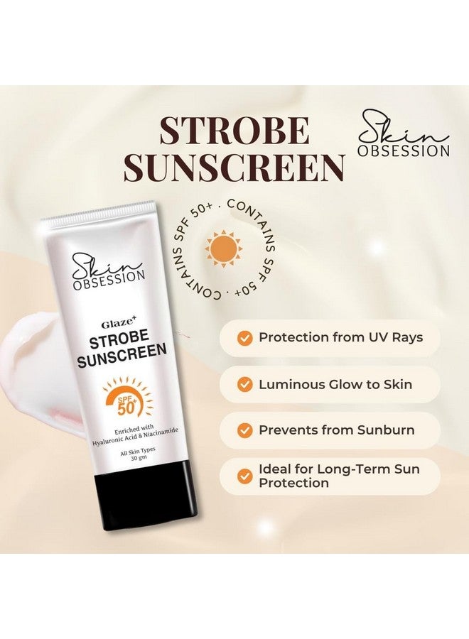 Skin Obsession كريم لومي ستروب من سكين أوبسشن باللون الذهبي SPF 50 PA+++ | توهج فوري وحماية قوية | غير دهني، خفيف الوزن | واقي شمس لجميع أنواع البشرة | واقي شمس SPF 50، 30 جرام مع النياسيناميد وحمض الهيالورونيك - Image 5