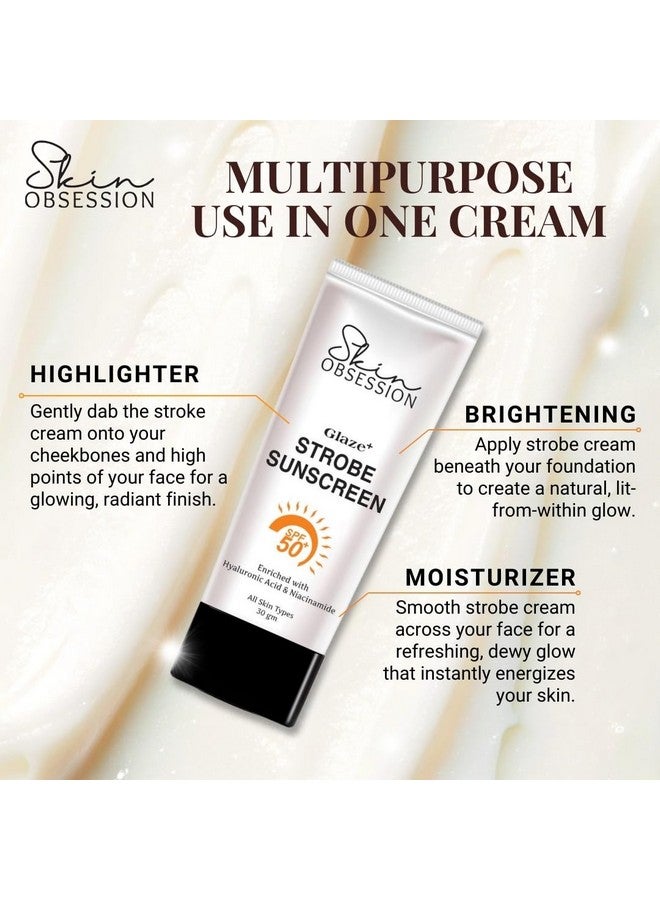 Skin Obsession كريم لومي ستروب من سكين أوبسشن باللون الذهبي SPF 50 PA+++ | توهج فوري وحماية قوية | غير دهني، خفيف الوزن | واقي شمس لجميع أنواع البشرة | واقي شمس SPF 50، 30 جرام مع النياسيناميد وحمض الهيالورونيك - Image 4