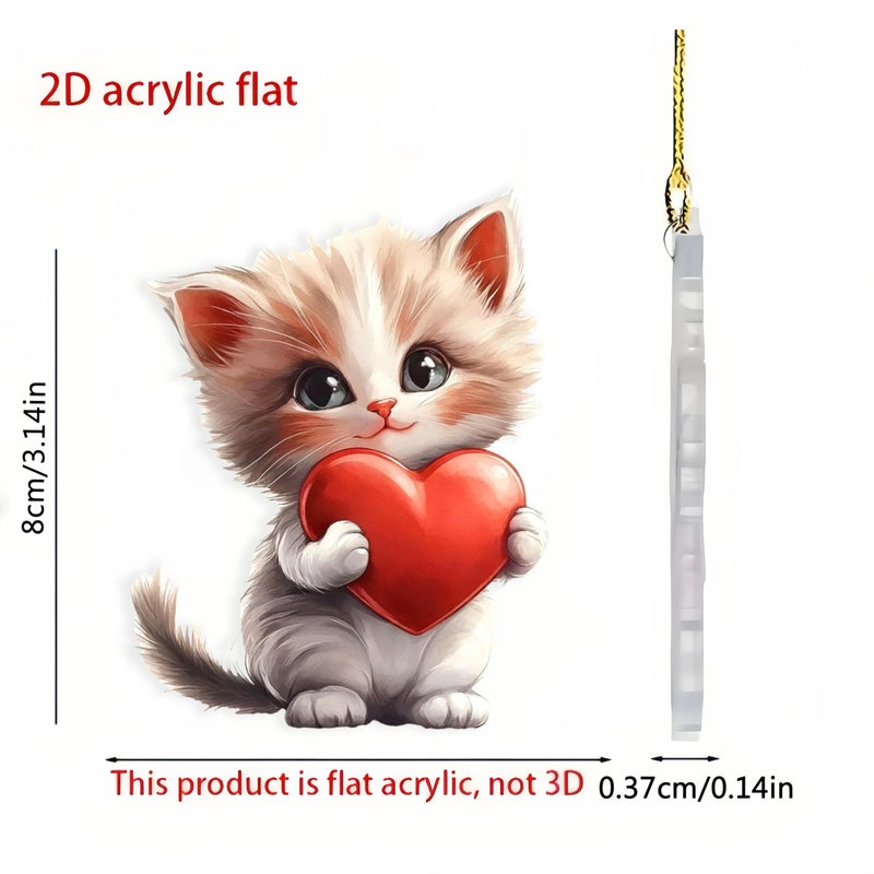 NSSHEL 8 Pcs Valentine's Day Ornaments Cute Cat Holding a Red Heart Designs 2D Acrylic Valentines Hanging Ornaments for Tree Romantic DIY Valentines Day Tree Hanging Pendants for Home Holiday Party Decor - Image 4