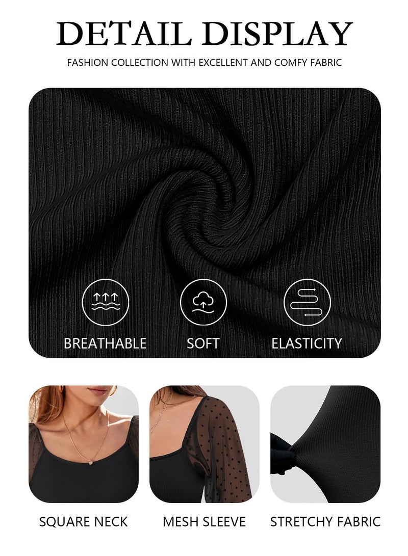 DOROSE Womens Mesh Long Sleeve Shirts Casual Blouses Tops Black XL - Image 5