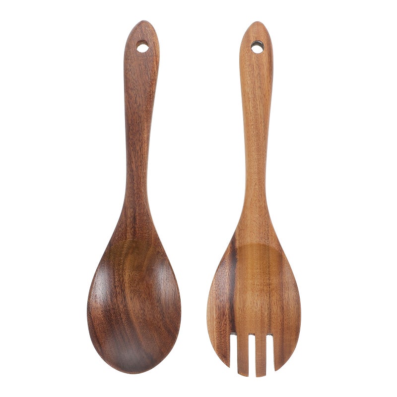 2pcs Spoon Salad Dinner Serving Spoons Server Wood Fork Spoon Cutlery Set Utensils Tableware - Image 2