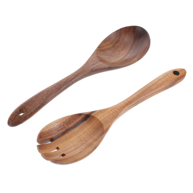 2pcs Spoon Salad Dinner Serving Spoons Server Wood Fork Spoon Cutlery Set Utensils Tableware - Image 1