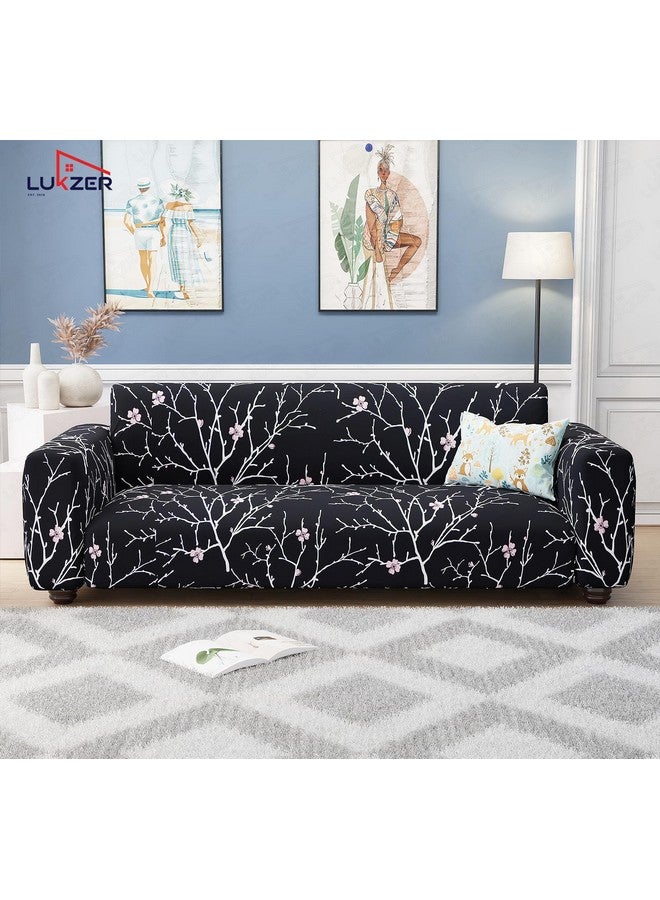 Lukzer غطاء أريكة عالمي أسود ثلاثي المقاعد من لوكزر | غطاء أريكة قابل للغسل ومضاد للانزلاق مغطى بالكامل بزاوية 360° | غطاء من البوليستر + سباندكس بوزن 140 جرام (180-230 سم/SC-001-03) - Image 3
