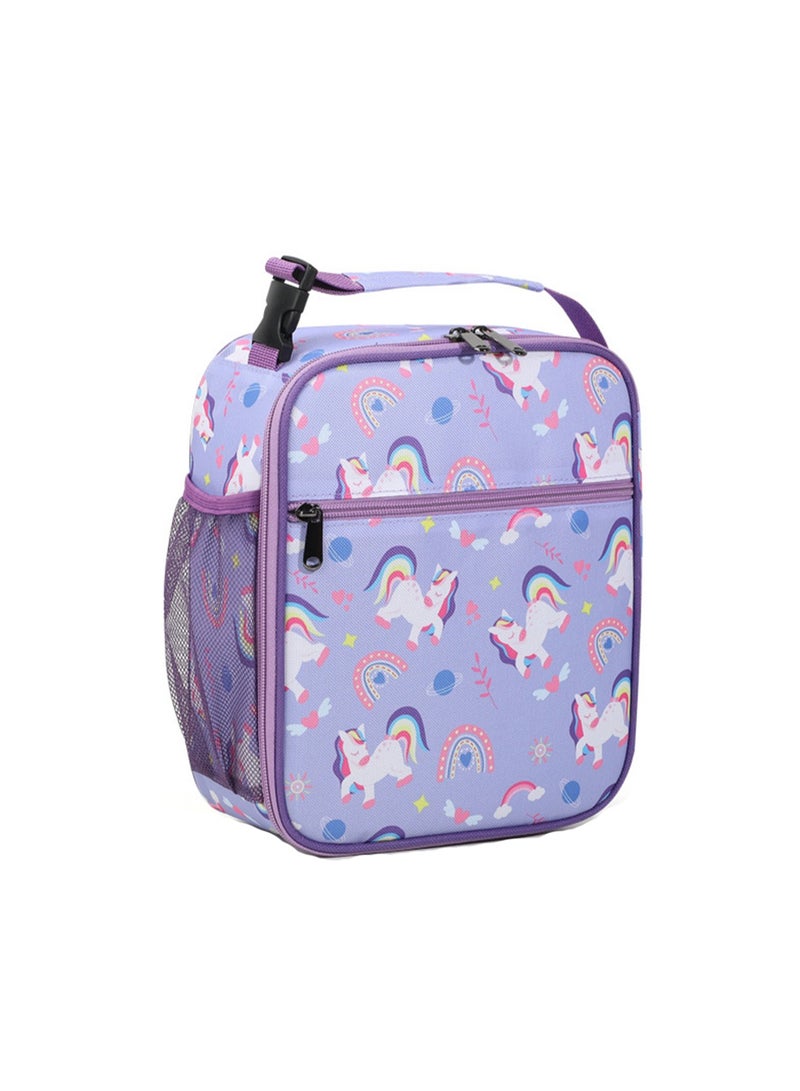 Children'S Lunch Box Insulation Soft Bag Large Capacity Fresh Ice Pack Children'S Cartoon Handbag Can Be Cross-Body Insulation Bag (Purple Unicorn) - Image 1