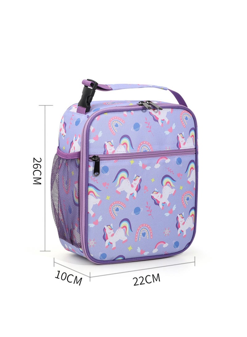 Children'S Lunch Box Insulation Soft Bag Large Capacity Fresh Ice Pack Children'S Cartoon Handbag Can Be Cross-Body Insulation Bag (Purple Unicorn) - Image 2