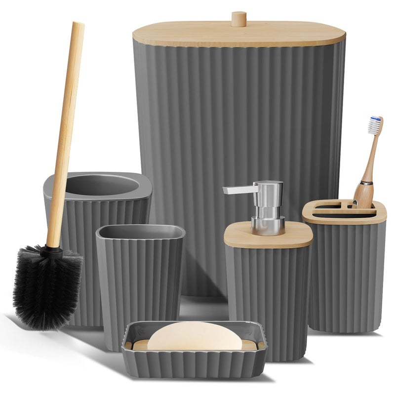 Clara Clark Bathroom Set Grey Bathroom Accessories Set 6PC Bathroom Accessory Set Bathroom Sets with Toilet Brush Trash Can Soap Dispenser - Image 2
