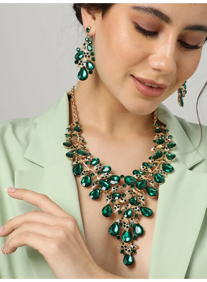 سوهي طقم قلادة وأقراط من الحجر المطلي بالذهب