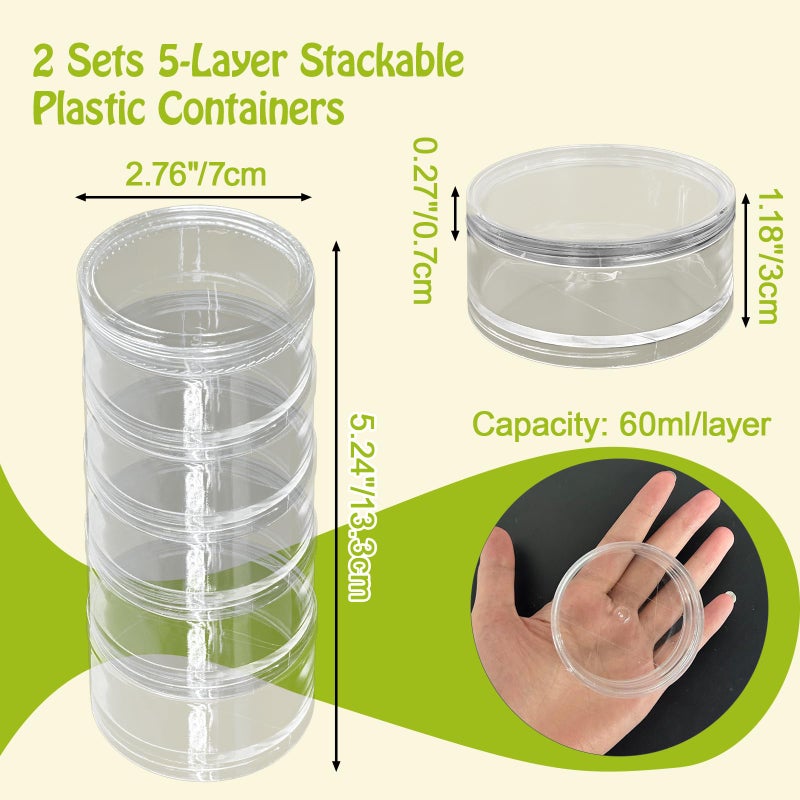 Luomorgo 2 Sets Stackable Clear Plastic Containers with Screw Lids - 60ML 5-Layer Organizer for Cosmetics, Jewelry Beads, Nail Art & Craft Storage - Image 2
