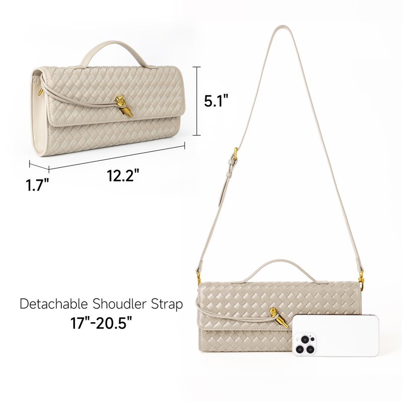 Joryin Woven Purse For Women Evening Clutch Woven Leather Handbags Crossbody Bag Suede Purse Formal Evening Bag, Seashell Beige - Image 4