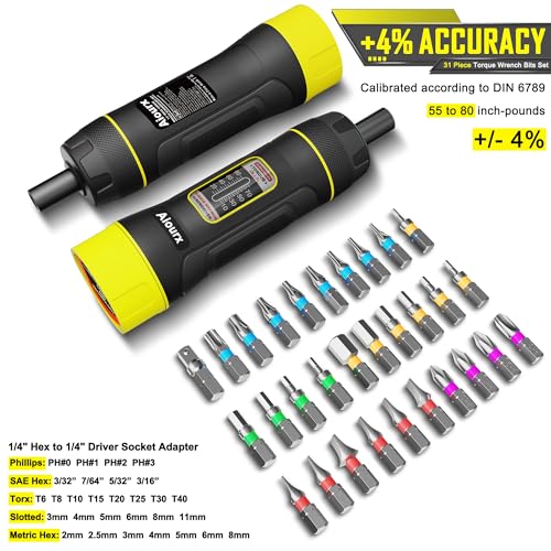 Aiourx Torque Screwdriver Set, 10-80 Inch Pounds lbs, 31 Piece 1/4" Drive Torque Screwdriver Wrench with S2 Steel Bits for Maintenance, Tools, Bike Repairing and Mounting - Image 2