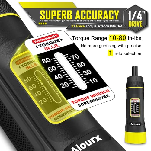 Aiourx Torque Screwdriver Set, 10-80 Inch Pounds lbs, 31 Piece 1/4" Drive Torque Screwdriver Wrench with S2 Steel Bits for Maintenance, Tools, Bike Repairing and Mounting - Image 3