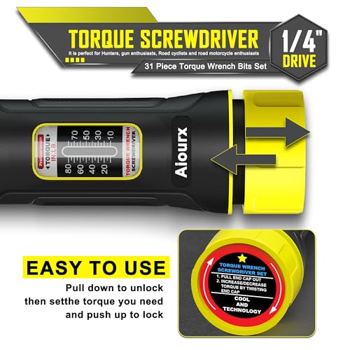 Aiourx Torque Screwdriver Set, 10-80 Inch Pounds lbs, 31 Piece 1/4" Drive Torque Screwdriver Wrench with S2 Steel Bits for Maintenance, Tools, Bike Repairing and Mounting - Image 5