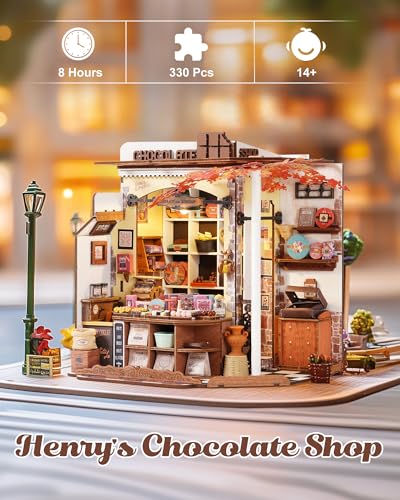 Rolife DIY Miniature House Kit Henrys Chocolate Shop 118 Scale Dollhouse Diorama Tiny House Building Kit Crafts for Adults Home Decor Gift for Adults Him Her - Image 5