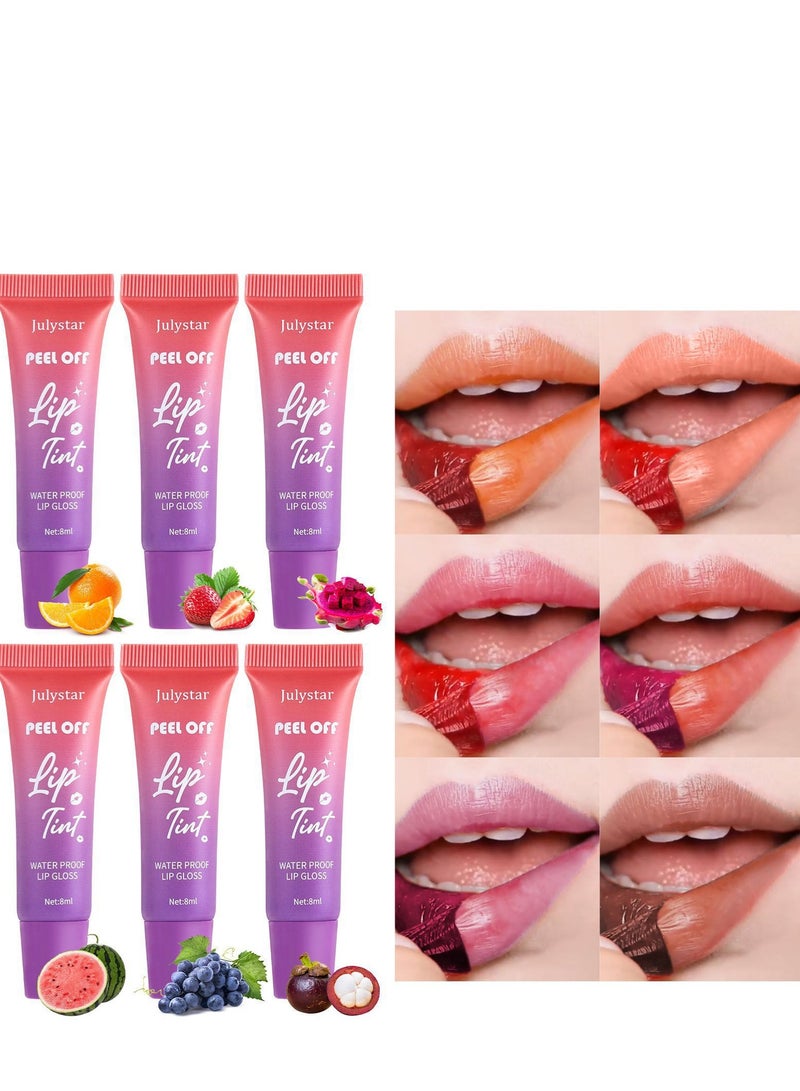 چولي ستار 6PCS Peel Off Lip Stain Set ، ملمع شفاه متوهج بفيتامين E - صبغة شفاه مرطبة وممتلئة لتحسين اللون ، مقاومة للماء تدوم طويلا ، سهلة التقشير والكشف ، مكياج شفاه مثالي للنساء - Image 1