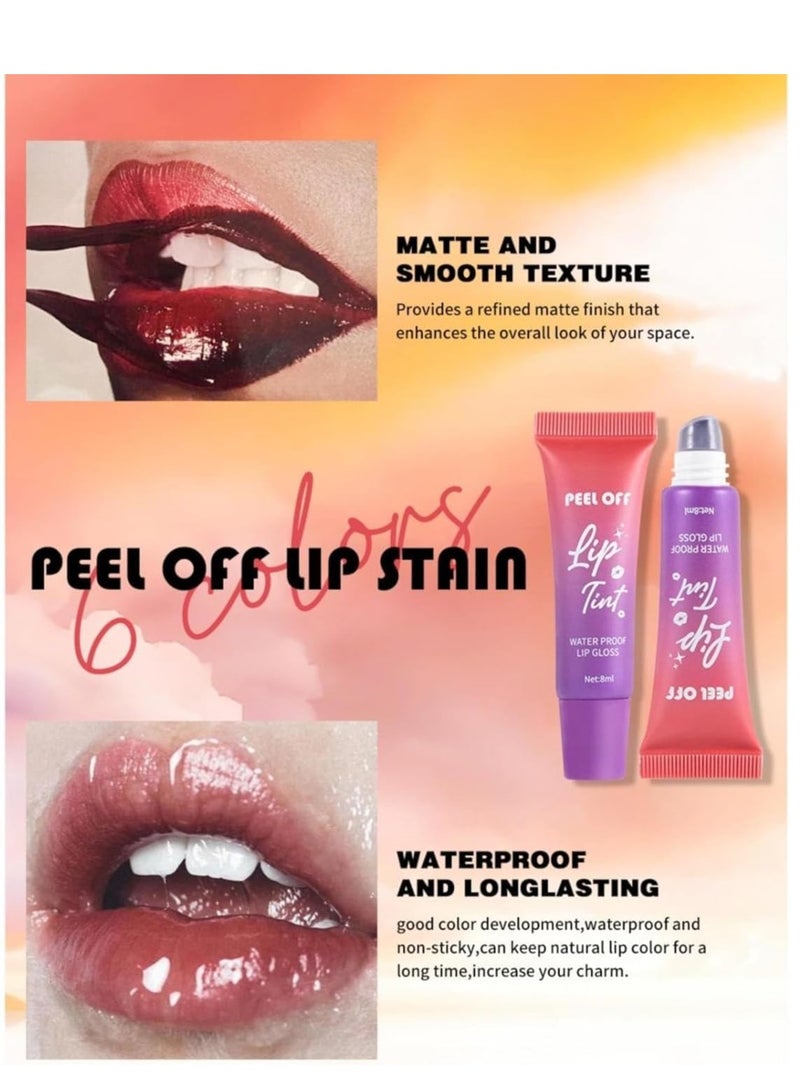 چولي ستار 6PCS Peel Off Lip Stain Set ، ملمع شفاه متوهج بفيتامين E - صبغة شفاه مرطبة وممتلئة لتحسين اللون ، مقاومة للماء تدوم طويلا ، سهلة التقشير والكشف ، مكياج شفاه مثالي للنساء - Image 2