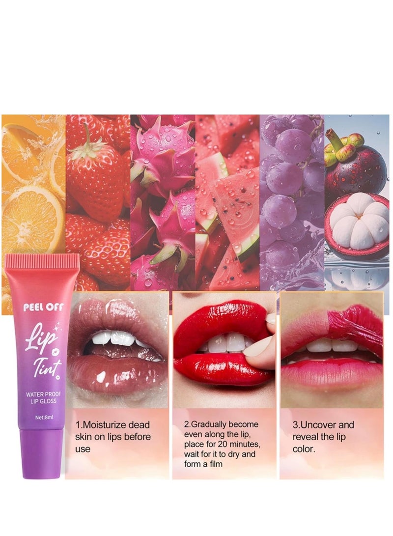چولي ستار 6PCS Peel Off Lip Stain Set ، ملمع شفاه متوهج بفيتامين E - صبغة شفاه مرطبة وممتلئة لتحسين اللون ، مقاومة للماء تدوم طويلا ، سهلة التقشير والكشف ، مكياج شفاه مثالي للنساء - Image 3