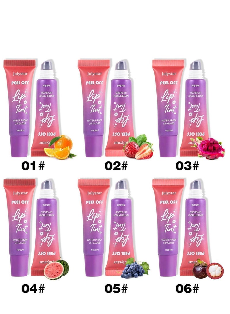 چولي ستار 6PCS Peel Off Lip Stain Set ، ملمع شفاه متوهج بفيتامين E - صبغة شفاه مرطبة وممتلئة لتحسين اللون ، مقاومة للماء تدوم طويلا ، سهلة التقشير والكشف ، مكياج شفاه مثالي للنساء - Image 5