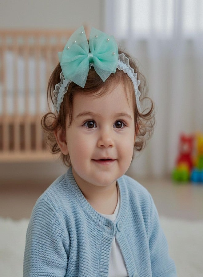SYGA 3 Pcs Baby Headband Set – Heart, Pearl Accent & Velvet Bow Designs – Soft, Stretchy Elastic, Infant & Toddler Headbands, Perfect for Newborns, Photoshoots & Gifts (Green) - Image 2