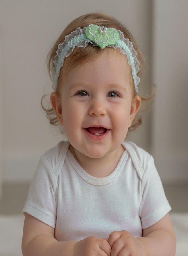 SYGA 3 Pcs Baby Headband Set – Heart, Pearl Accent & Velvet Bow Designs – Soft, Stretchy Elastic, Infant & Toddler Headbands, Perfect for Newborns, Photoshoots & Gifts (Green) - Image 3