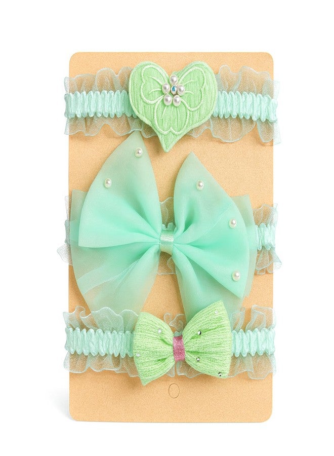 SYGA 3 Pcs Baby Headband Set – Heart, Pearl Accent & Velvet Bow Designs – Soft, Stretchy Elastic, Infant & Toddler Headbands, Perfect for Newborns, Photoshoots & Gifts (Green) - Image 1