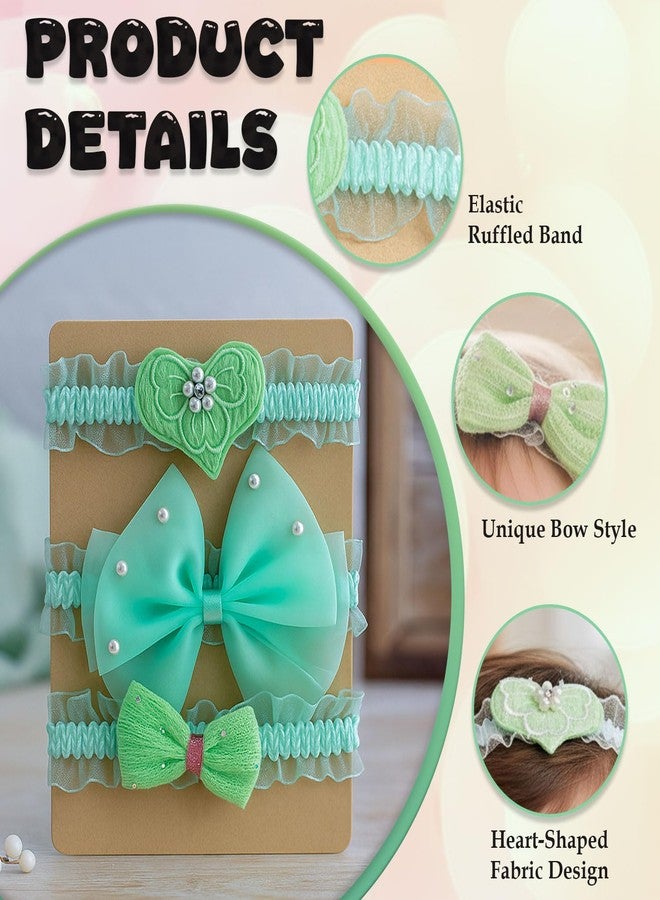 SYGA 3 Pcs Baby Headband Set – Heart, Pearl Accent & Velvet Bow Designs – Soft, Stretchy Elastic, Infant & Toddler Headbands, Perfect for Newborns, Photoshoots & Gifts (Green) - Image 5