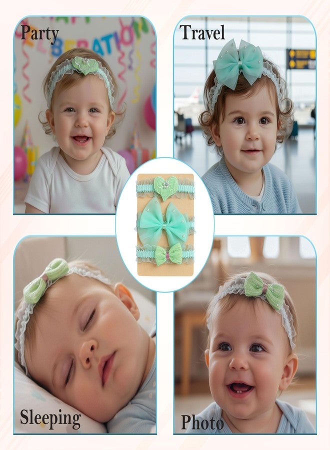SYGA 3 Pcs Baby Headband Set – Heart, Pearl Accent & Velvet Bow Designs – Soft, Stretchy Elastic, Infant & Toddler Headbands, Perfect for Newborns, Photoshoots & Gifts (Green) - Image 4