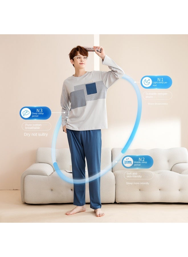 Fenton Cotton】comfortable Men's Round Neck Long Sleeve Casual Wear Home Outfit Pajama Set - Image 3