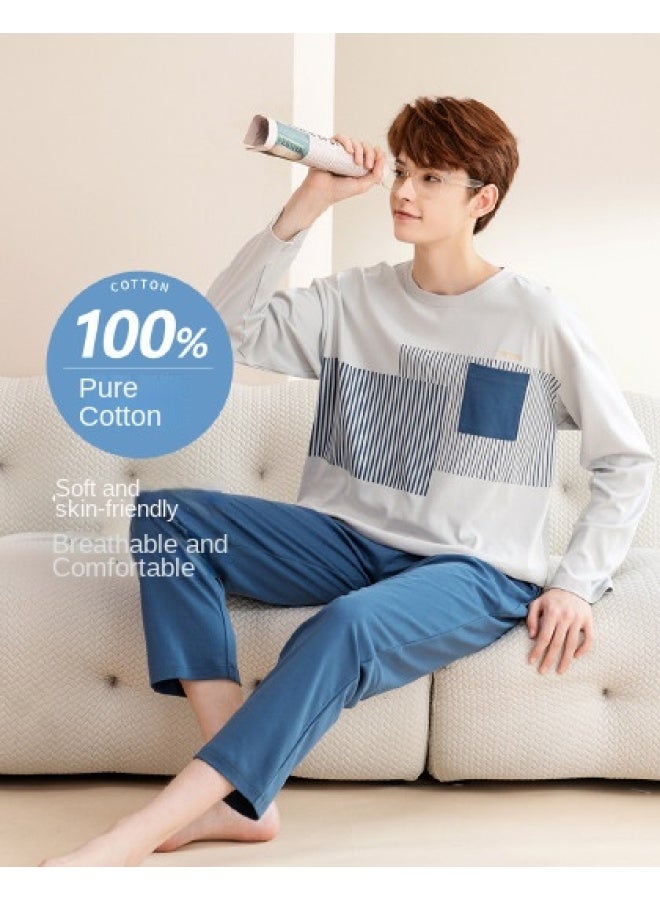 Fenton Cotton】comfortable Men's Round Neck Long Sleeve Casual Wear Home Outfit Pajama Set - Image 1