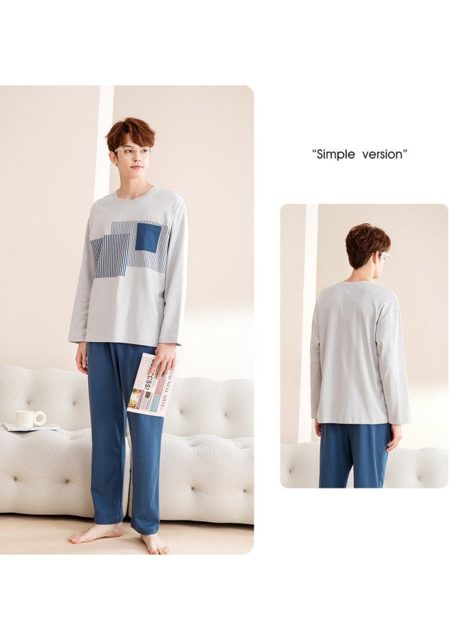 Fenton Cotton】comfortable Men's Round Neck Long Sleeve Casual Wear Home Outfit Pajama Set - Image 5