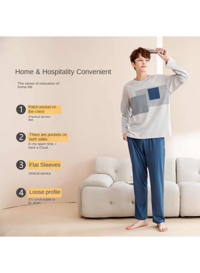 Fenton Cotton】comfortable Men's Round Neck Long Sleeve Casual Wear Home Outfit Pajama Set - Image 4