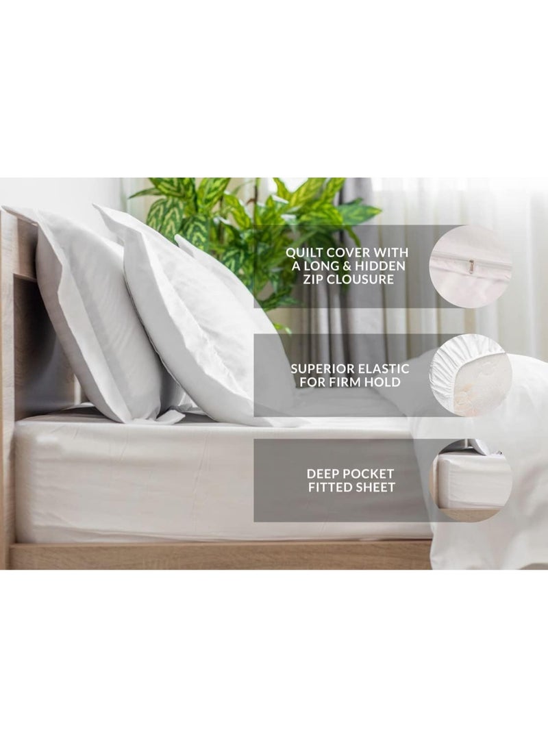 Eworld 6-Piece Premium King Size Bedding Set, White Striped Design and High-Quality Cotton Hotel Luxury Bedsheet, Soft Quilt Cover and Pillowcases - Image 2