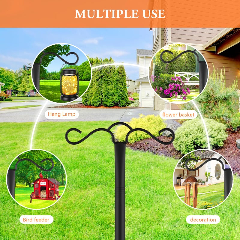 SINLEY 2 Pack 90 inch Double Shepherds Hook for Outdoor with 5 Prong Base Heavy Duty Two Sided Bird Feeder Pole for Hanging Lantern,Hummingbird Feeder,Lightweight Plant,Shepherds Hook - Image 4