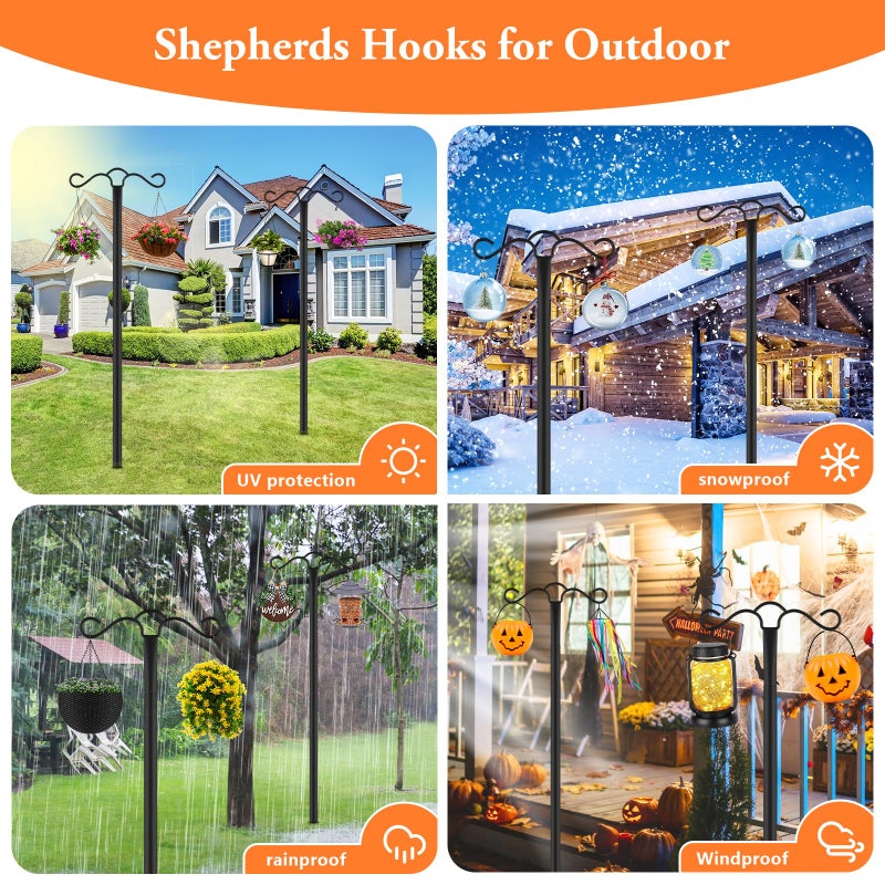 SINLEY 2 Pack 90 inch Double Shepherds Hook for Outdoor with 5 Prong Base Heavy Duty Two Sided Bird Feeder Pole for Hanging Lantern,Hummingbird Feeder,Lightweight Plant,Shepherds Hook - Image 3