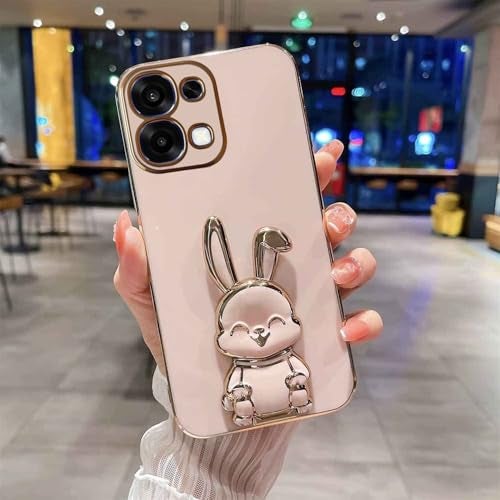 KC Back Cover for Oppo F31 5G - Hidden Rabbit Folding Bracket Kickstand Electroplated Soft Silicone Camera Protection Case - Pink - Image 1